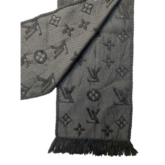 Louis Vuitton LV Monogram Logomania Black & Black Wool Silk Scarf Unisex $635 - Picture 10 of 16